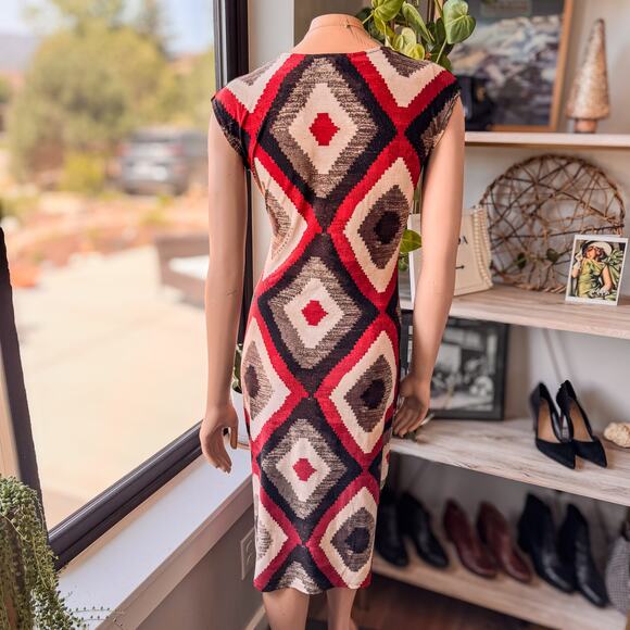 Ralph Lauren Faux Wrap Fitted Geometric Patterned Midi Dress, Women’s Size Small - Picture 5 of 9